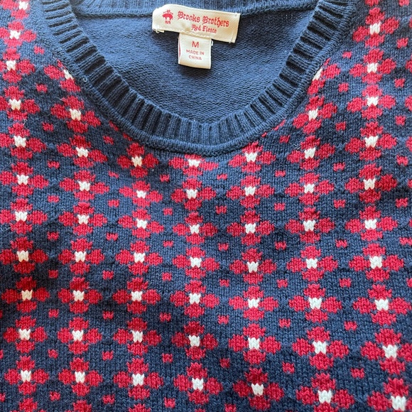 Brooks Brothers Sweater - Cotton Navy, Red White Floral Knit - M (Red Fleece) - Picture 1 of 9